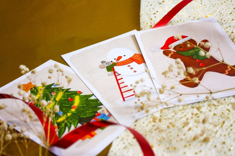 Lot de 3 carte postales Noël A6 Carte de voeux Nouvel An Décoration murale Cadeau Papeterie de noël Impression dart image 2