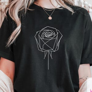 Floral Line Art T-Shirt: Rose Geometric Design, Nature Lover Gift