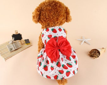 Kawaii Pet Strawberry Dress Cute Small Dog and Cat Clothes - C7/8