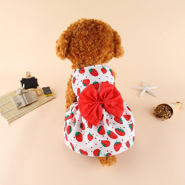 Kawaii Pet Strawberry Dress Cute Small Dog and Cat Clothes - C7/8