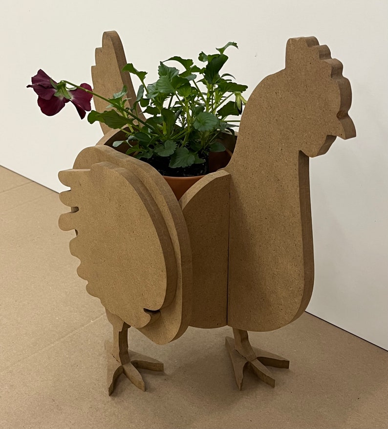 Chicken Pot, wooden pet, chicken pattern, decorative planter, wood planter, laser and cnc cutting, digital file, svg, pdf, dxf, crv image 2