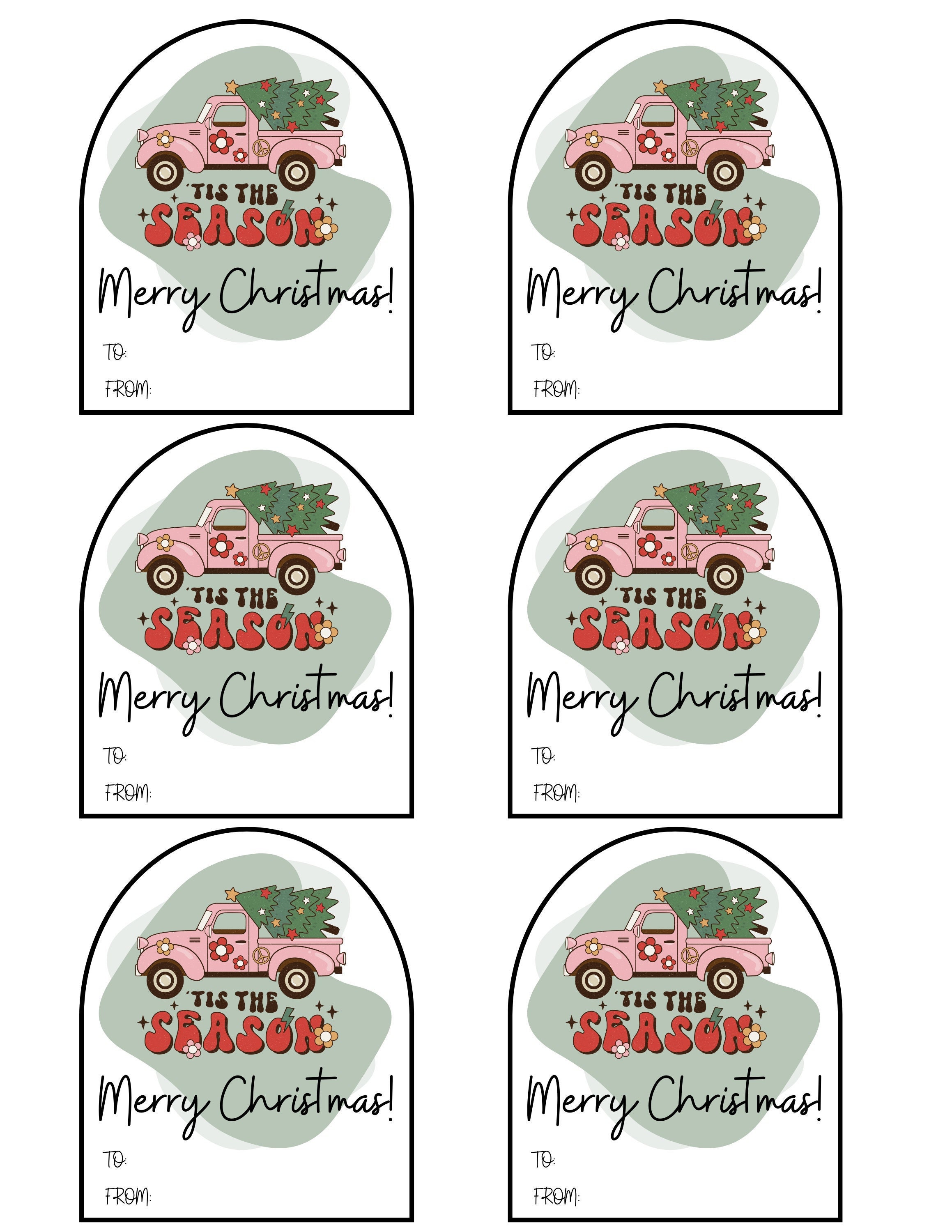 Retro Christmas Truck Gift Tag Printable Christmas Tag - Etsy