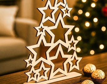 Lasergesneden sterkerstboom, CNC-ornament (dxf, svg, ai, cdr)