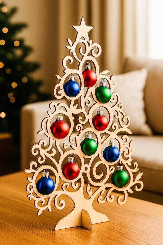 Wooden Christmas Tree SVG: CNC Laser Cut File, Tabletop Decor (Digital File)