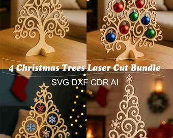4 Wooden Christmas Tree SVG: CNC Laser Cut File, Tabletop Decor (Digital File)