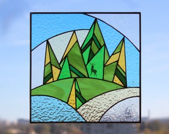 Mountain Deer Stained Glass Suncatcher: Handmade Nature Window Hanging