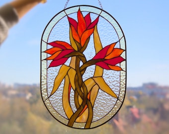 Handgemachter Glasmalerei-Lilien-Sonnenfänger: Rote Blume für das Fenster