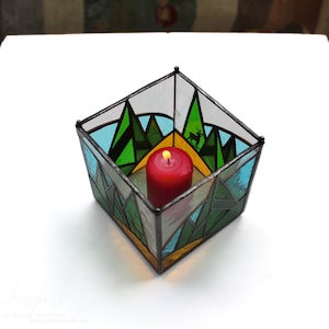 Kerzenständer Wald Berge Glasmalerei Weihnachtsgeschenke Wohnkultur Geschenk Outdoor Art Home Decor Kerzenständer Urlaub Geschenk Glasdekor