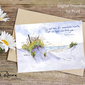 Strandduinen Spreuken 3 5-6, inspirerende download, Fine Art Ink Wash, citaat uit de bijbeltekst, christelijke printables, bedankkaart thuis afdrukken