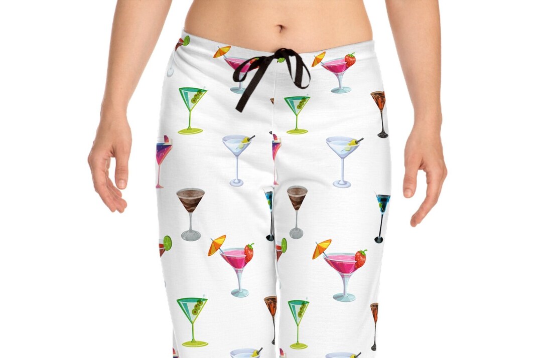 Martini Glasses Pjs Womens, Comfy Lounge Pants, Cute Pj Pants