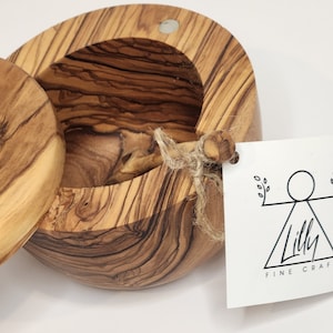 Olive Wood Salt Cellar with Lid & Spoon