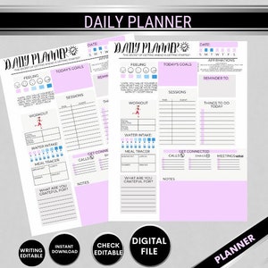 EDITABLE DAILY PLANNER | To Do List | Printable Productivity Day Planner for Work | Work Day Diary Insert | Template | Pdf, Excel | Organize
