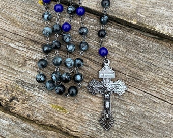 Handmade Glass Bead Rosary | St Michael, Thin Blue Line