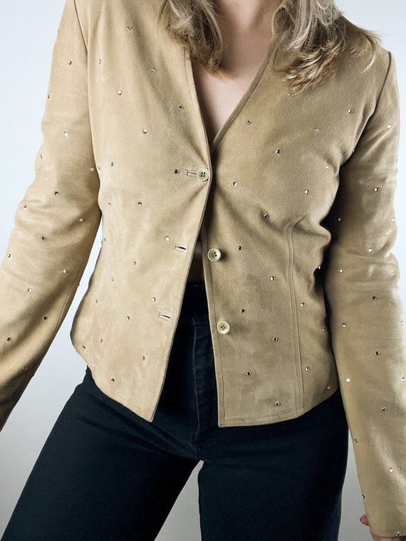 Vintage Cache Goat Suede Rhinestone Studded Butto… - image 3