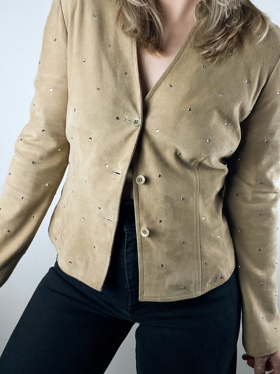 Vintage Cache Goat Suede Rhinestone Studded Butto… - image 4