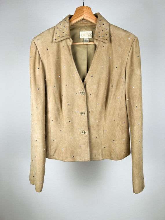 Vintage Cache Goat Suede Rhinestone Studded Butto… - image 5