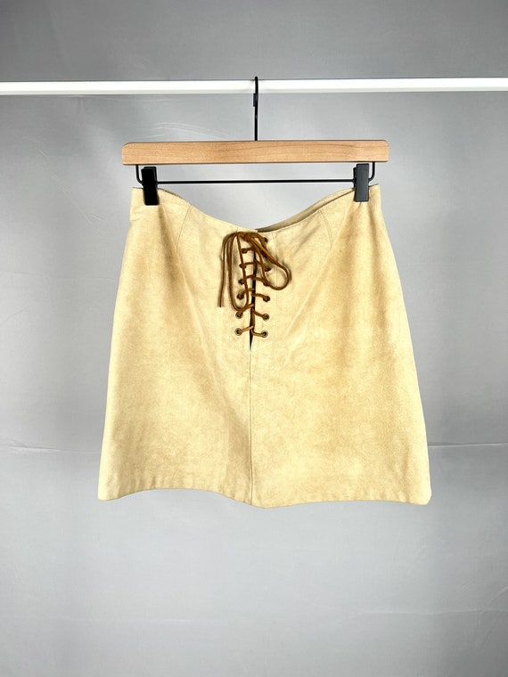Lace Up Suede Mini Skirt - image 2