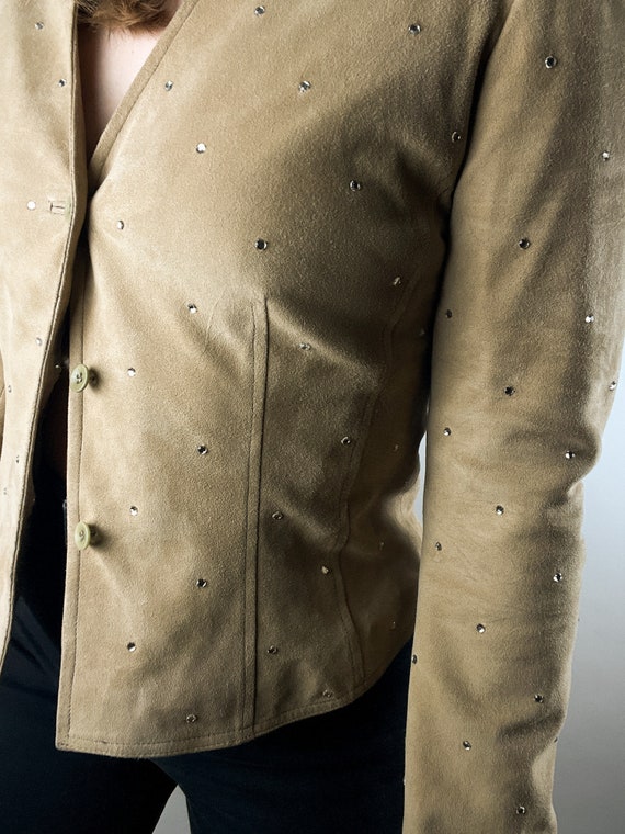 Vintage Cache Goat Suede Rhinestone Studded Butto… - image 2