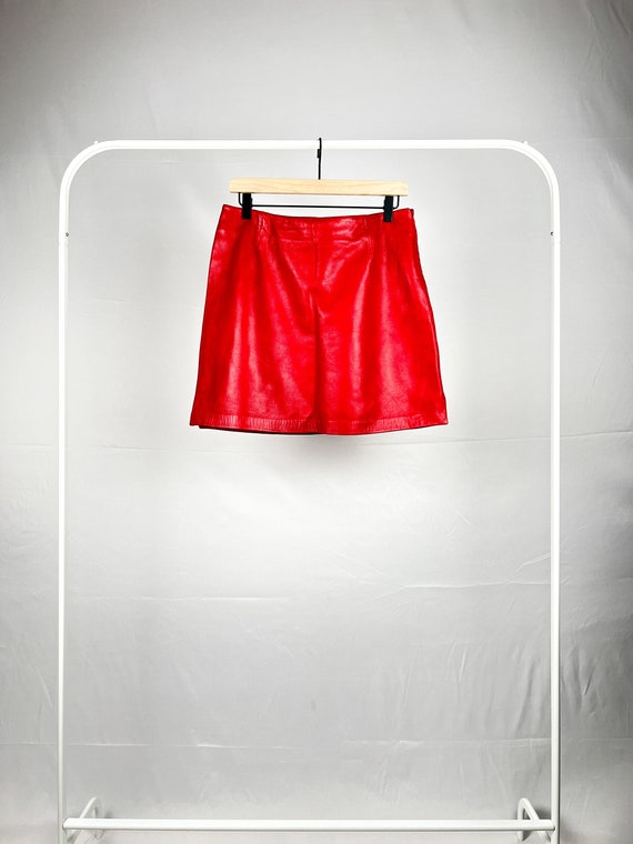 Cherry Red Leather Mini Skirt