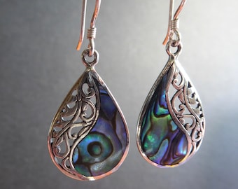 Abalone earrings 925 silver, white mother-of-pearl, coral, black shell,