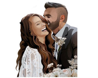 Custom Faceless Couple Portrait, Color Block Illustration (Digital Printable)