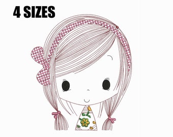 Cute Girl Outline Embroidery Design, Cute Girl Design, Girl Embroidery Design, Outline Embroidery Design File, Trendy Girl Designs
