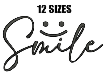 Script Smile Embroidery Design, Trendy Face (Instant Download)