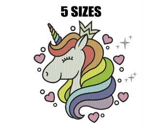 Unicorn Heart Embroidery Design, Rainbow Mane (Instant Download)