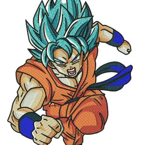 May include: A blue and orange anime character with spiky blue hair and a determined expression. The character is wearing a blue and orange outfit and is in a fighting pose.