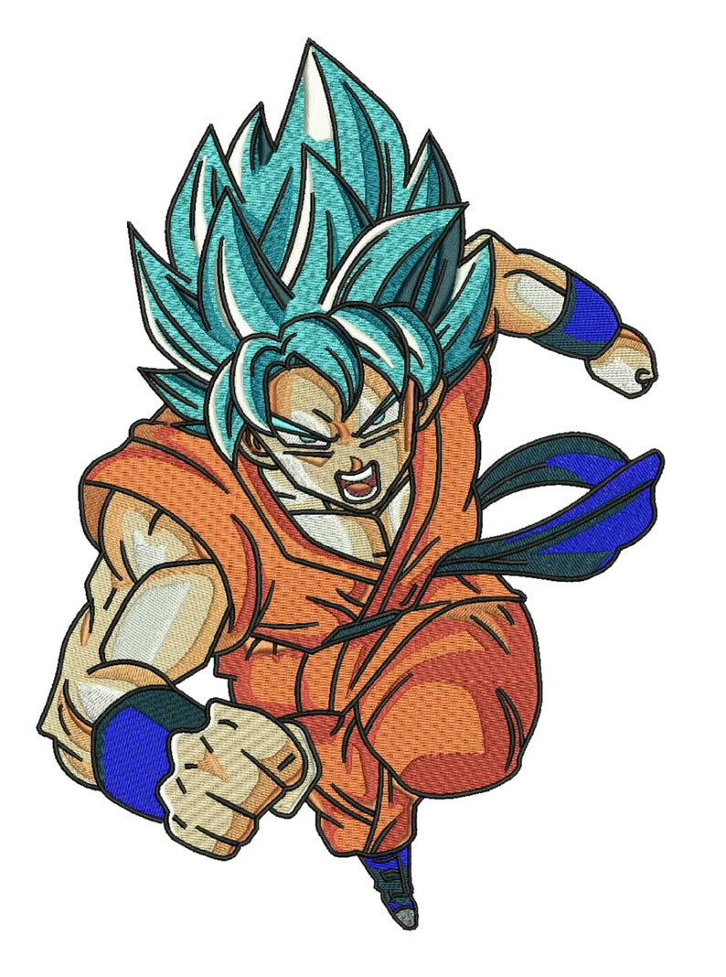 May include: A blue and orange anime character with spiky blue hair and a determined expression. The character is wearing a blue and orange outfit and is in a fighting pose.