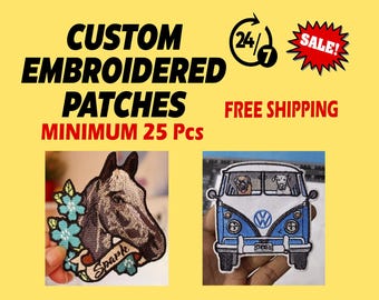 Custom Embroidery Patches, Iron On or Sew On, Minimum 50 Pcs