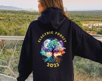 Electric Forest 2023 Front and Back Design with Sleeve Badges, Electric Forest Merch, Music Festival Hoodie, EDM Merch, EDM hoodie, Ef 2023
