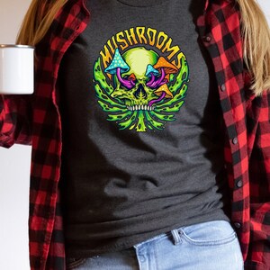 Magic Mushrooms Trippy Skull shirt, Mushroom t-shirt, Festival shirt, Trippy Hippie shirt, festival mushroom tee, techno inspired tee, griz