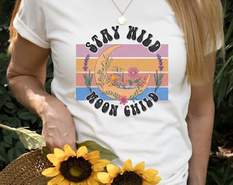 Boho Moon Child Shirt, Stay wild moonchild shirt, Celestial Aesthetic Clothes, Boho Shirt, retro style shirt, retro hippie shirt, boho tee