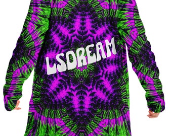 LSDream Green and Pink Tie Dye Cloak, Trippy LSDream Cloak, Festival Cloak, Light Code Lsdream furry Cloak, Raver Cloak, LSDream Merch, rave