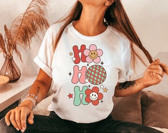 Retro Christmas Shirt, Ho Ho Ho shirt, hippie Christmas shirt, flower power holiday shirt, Christmas ho ho ho, shirt for her