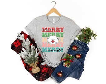 Nurse Christmas shirt, gift for nurse, nurse shirt, merry merry nurse, icu nurse shirt, emergency room nurse shirt, gift for her, nurse tee