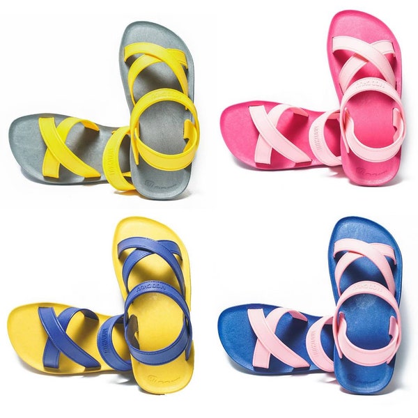 Kids / Adults Cross Sandals - Hand Assembled - Made from Recycled Materials - Choose Your Own Sole and Strap Colours