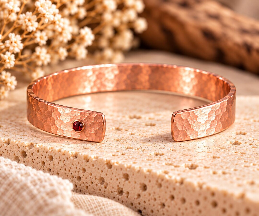 Soft Copper Rings Copper Cuff Bracelet 1/2 in Soft Rectangle | Hammered Unisex Bangle ...