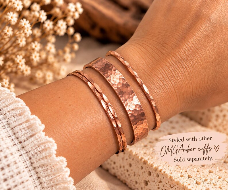 Soft Copper Rings Copper Cuff Bracelet 1/2 in Soft Rectangle | Hammered Unisex Bangle ...