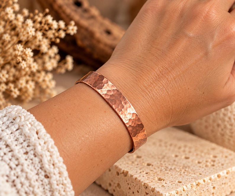 Soft Copper Rings Copper Cuff Bracelet 1/2 in Soft Rectangle | Hammered Unisex Bangle ...