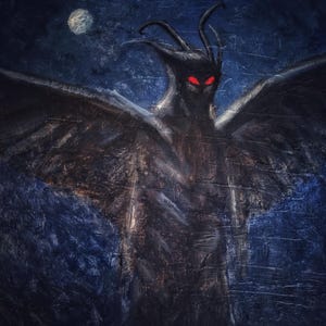 Mothman - original 8x8" oljemålning av Evergrim