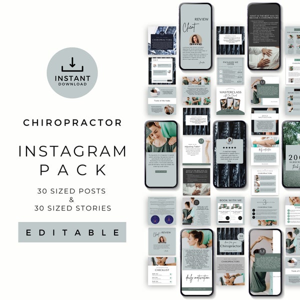 Chiropractic Instagram Posts, Editable Story Templates, Medical Social Media, Instant Download, Health And Wellness, Alternative Medicine