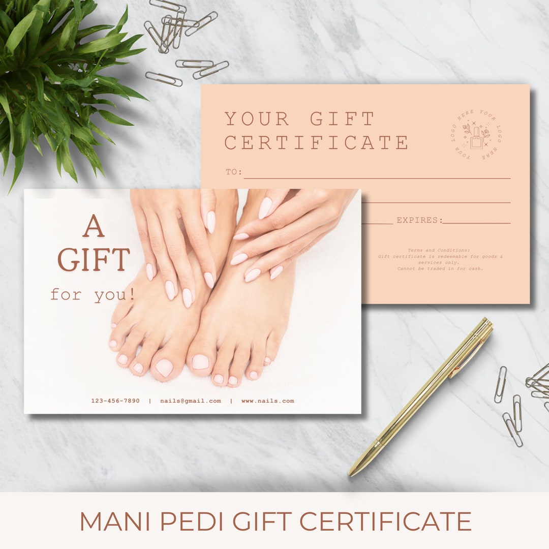 Mani Pedi Gift Certificate Template Spa Business Voucher Etsy UK