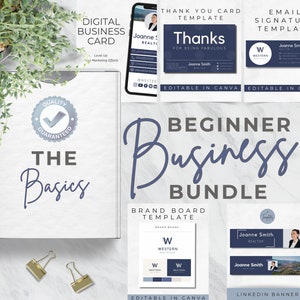 Navy Blue Marketing Bundle, Branding Templates For Small Business, Digital Download, Beginner Business Bundle, Canva Branding Kit, MM007