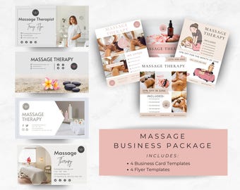 Massage Therapist Marketing, Editable And Printable Business Flyer, Instant Download, Massage Therapy Business Cards, Massage Branding Kit