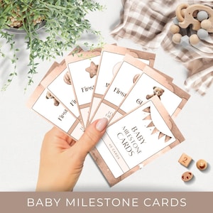 Cartes anniversaire bébé avec ours en peluche | Modèles modifiables et imprimables pour les nouveaux parents | Cadeaux neutres pour la douche pour filles et garçons