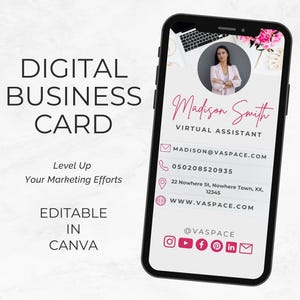Virtual Assistant Digital Business Card, Modern Textable Contact Details, Editable Template For Small Business Marketing, Download, MM006
