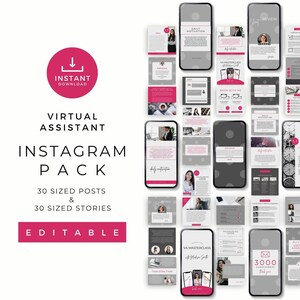 Ready To Use Instagram Posts and Stories For Virtual Assistant, Done For You Content Creation, Instant Download, Editable Marketing Template