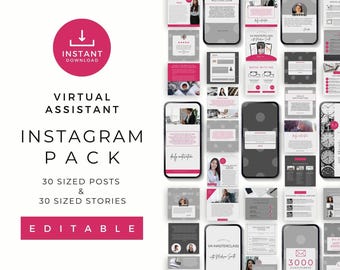 Ready To Use Instagram Posts and Stories For Virtual Assistant, Done For You Content Creation, Instant Download, Editable Marketing Template